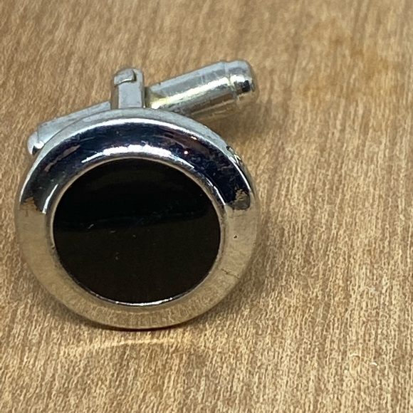 cufflinks Classic vintage cufflinks black round silver tone - Picture 2 of 5